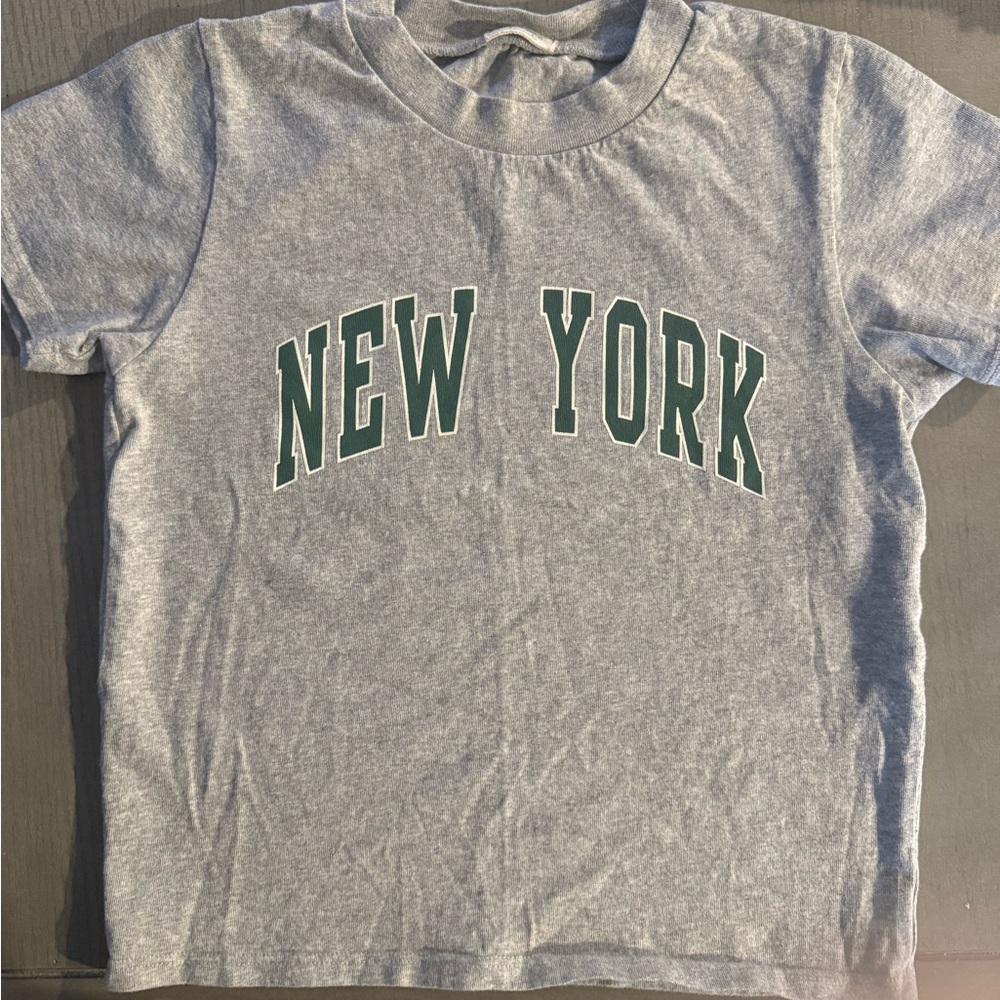 Brandy Melville Gray Tee with Green New York Print